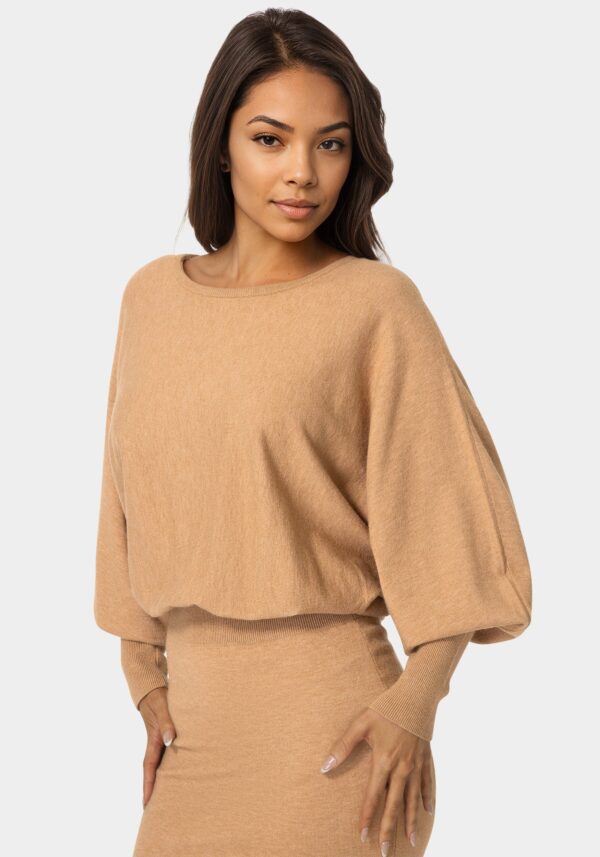 Scoop Neck Blouson Sweater Midi Dress