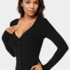 Button Front V-Neck Sweater Midi Dress